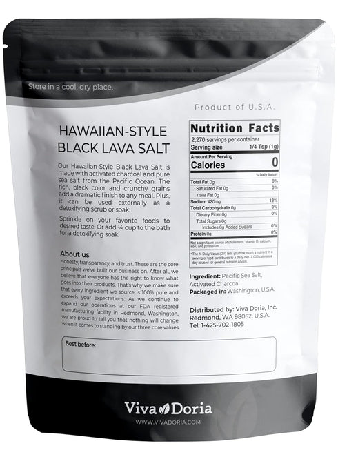 5 lb Viva Doria Hawaiian Black Lava Sea Salt, Lava Salt, Medium Grain