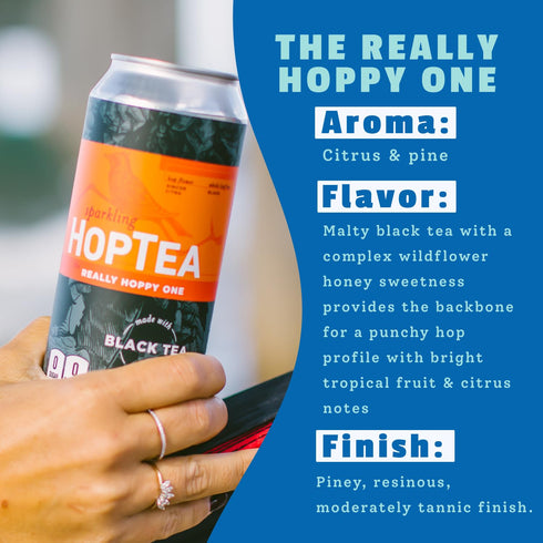 16fl oz (pack 12) HOPLARK Sparkling HopTea REALLY HOPPY ONE Tall cans of Sparkling Black Tea with Simcoe and Citra Hops
