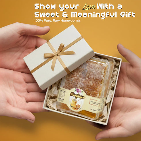 16oz (1Lb) Bonjour Raw Honeycomb - Naturally Prebiotic & Antioxidant-Rich Honey with Honeycomb | Pure Honey Combs Raw