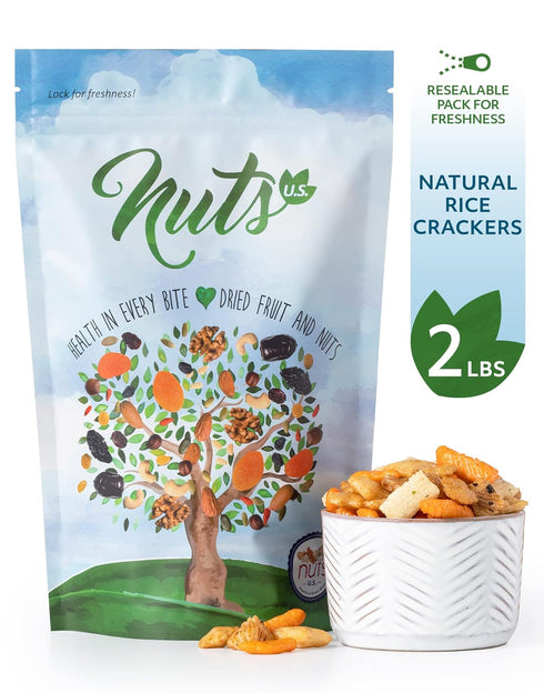 Packed (2 LBS) NUTS U.S. - Oriental Rice Crackers | No Artificial Colors | Crunchy | Natural | in a Resealable Bag