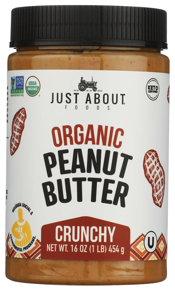 Just About Foods Organic & Keto Peanut Butter Crunchy 1 lb Gluten-Free,