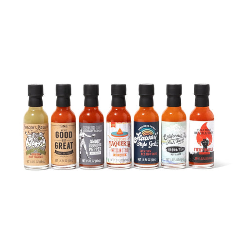 Pack 7 Thoughtfully Gifts, Hot Sauce Food Truck Sampler, Food Truck Inspired Flavors Include Garlic Del Fuego, Smoky