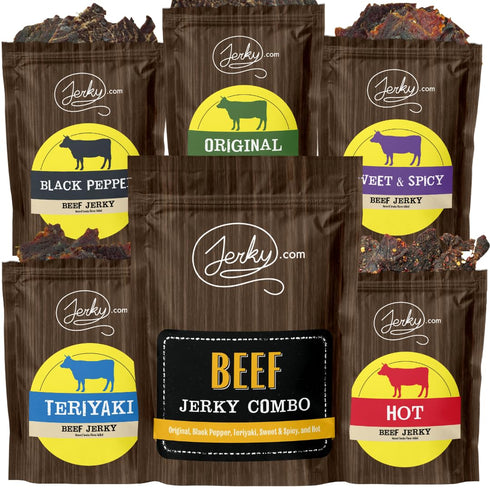 Jerky.com Beef Jerky Combo - Featuring Flavors Hot, Teriyaki, Original, Sweet &