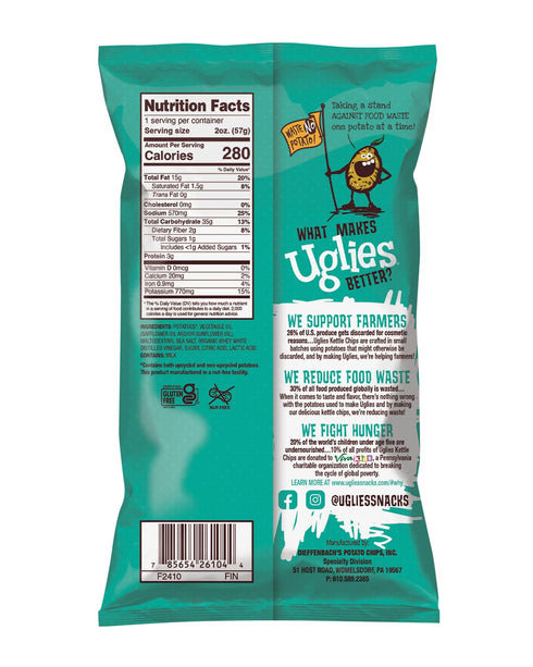 2 Oz. Pack 12 UGLIES Kettle-Cooked Potato Chips, Gluten-Free Snacks, Kosher-Friendly, Non-GMO Snacks for Kids