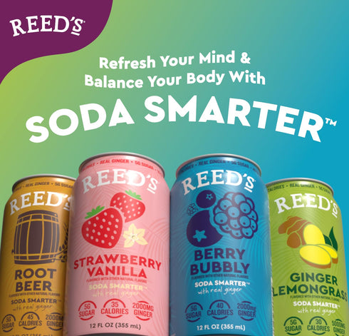 12oz 12-Pack Reed's Berry Bubbly Functional Soda - Organic Ginger, Adaptogen Mushroom Blend, Prebiotics - Cans