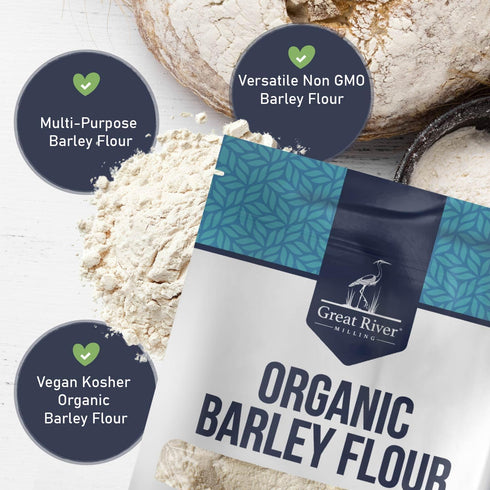 5 Lb Great River Milling Organic Barley Flour | Unbleached, Unbromated, Non-GMO, Kosher | High Fiber, Nutty Flavor