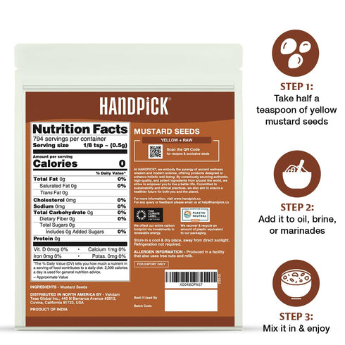 (397g/14oz) 100% Packed HANDPICK Yellow Mustard Seed Non GMO, Gluten Free, Raw, Sourced from India, For Cooking
