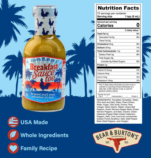 12 Oz Bear and Burton's Breakfast Sauce Too | A Medium Heat Sauce from the Makers of W Sauce | Fl