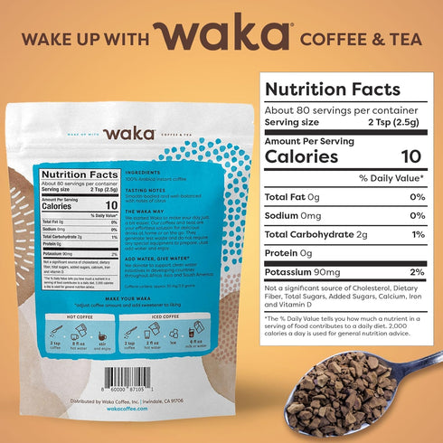 100% 35 (3.5oz) Waka Instant Coffee, Medium Roast - Arabica Colombian Beans, Freeze Dried Granules, No Sugar