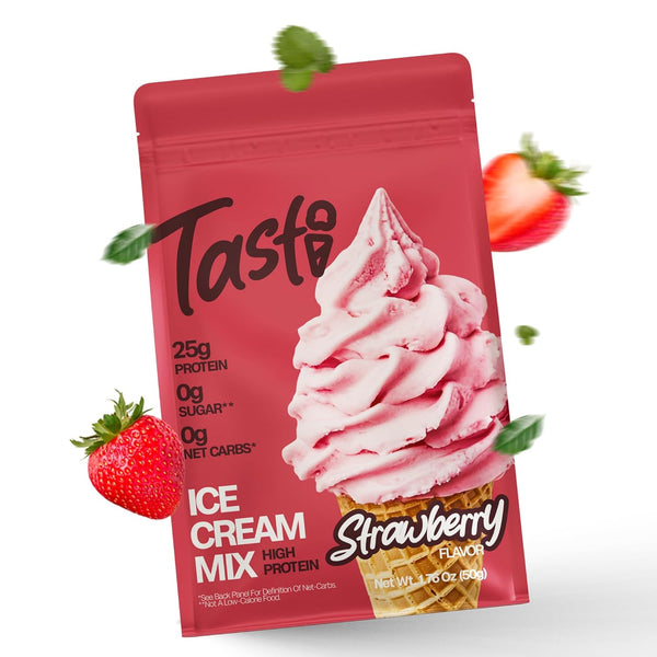 TASTI High-Protein Ice Cream Mix - Strawberry Flavor Low Sugar Ice Cream Powder