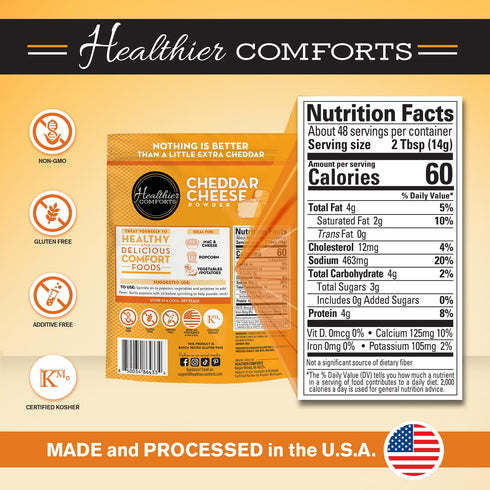 (1.5 lb) (24 oz) Healthier Comforts Cheddar Cheese Powder | Premium Yellow Cheddar | Batch Tested Gluten Free, Kosher
