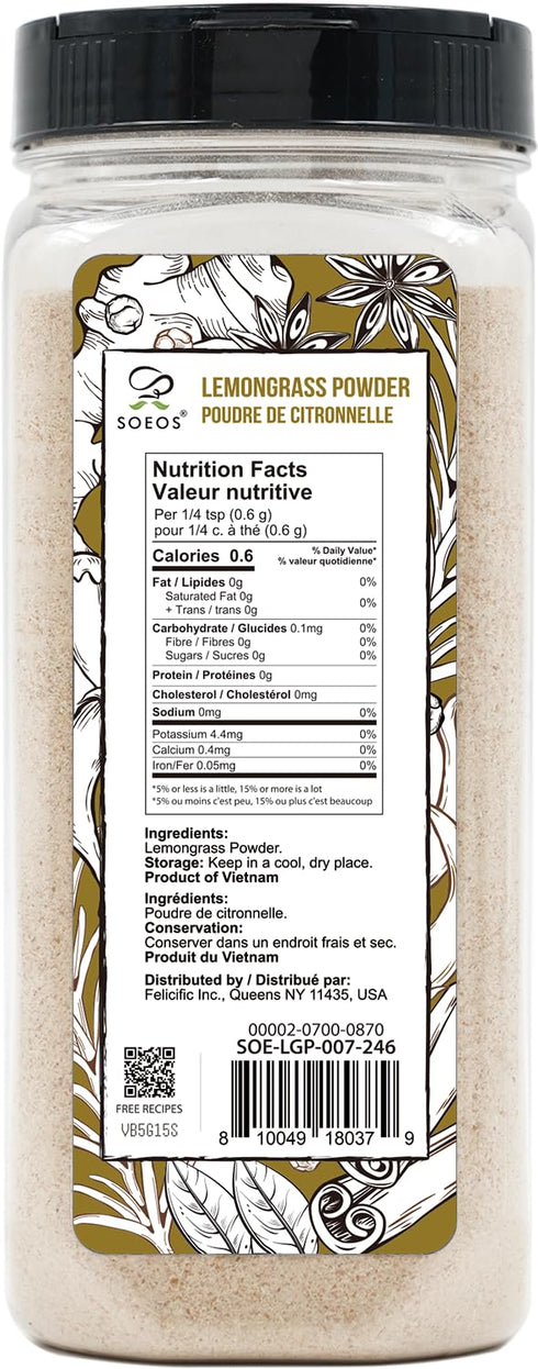 7 (198g), Soeos Lemongrass Powder ounce Lemongrass Herb, Lemon Powder Bulk, Freshly Ground Dried Lemon, Natural