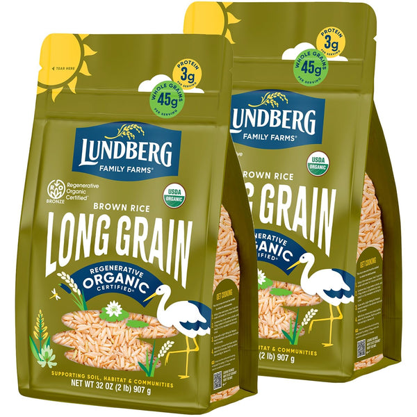 Lundberg Brown Rice, Regenerative Organic Certified, 2-Pack Non-Sticky, Aromatic Long Grain Rice,