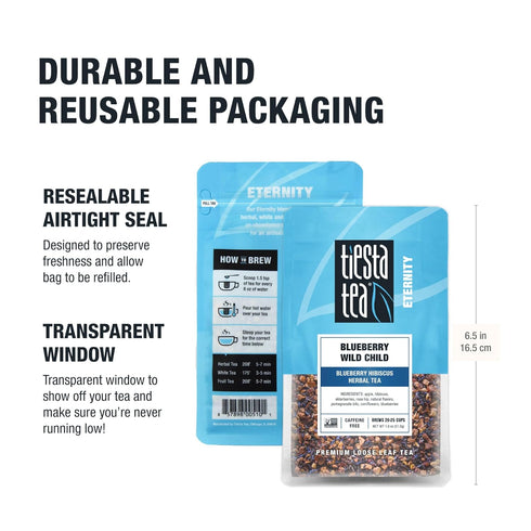 25 1.8 Tiesta Tea Blueberry Wild Child, Loose Leaf, Blueberry Hibiscus Herbal Tea, Premium Non-Caffeinated Fruit Blend