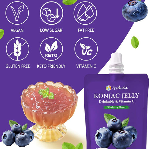 (26g) 16 Count Hethstia Blueberry Konjac Jelly Pouch + High Protein Ramen Cups, Vegan Plant-Based Low Sugar