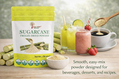 1 LB Indus Farms Freeze Dried Sugarcane Juice Powder Real Sugarcane Drink Mix, Natural Sweetener for Smoothies, Coffee