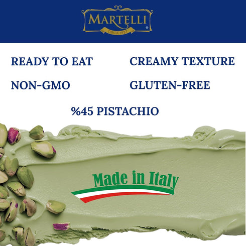 Martelli (45%), 200g (7.05 Oz) Authentic Italian Pistachio Cream - Perfect for Viral Dubai Chocolate Bar Kit Filling