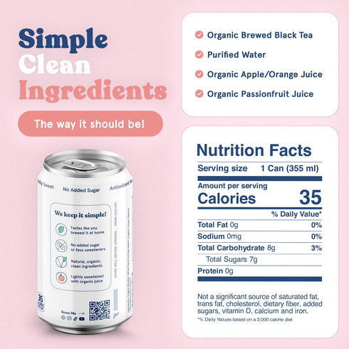 12 Pack Kirra Organic Iced Tea - Passion Fruit Guava Black Tea - Lightly Sweetened with Organic Juice - No Added Sugar