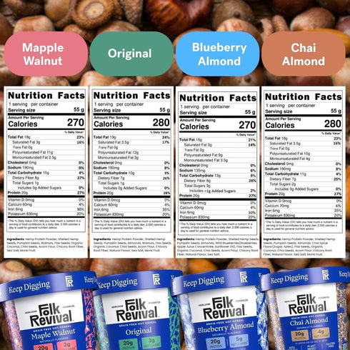 Pack 20g 2 2 1 1 6 Folk Revival Variety Keto Instant 'Oatmeal' - of Protein, Low Carb, High Fiber, Blueberry, Maple