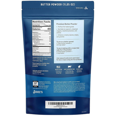 11.25 Pack 1 Judee's Gluten Free Butter Powder - Versatile Cooking & Baking Butter Powder - Gluten-Free & Keto-Friendly