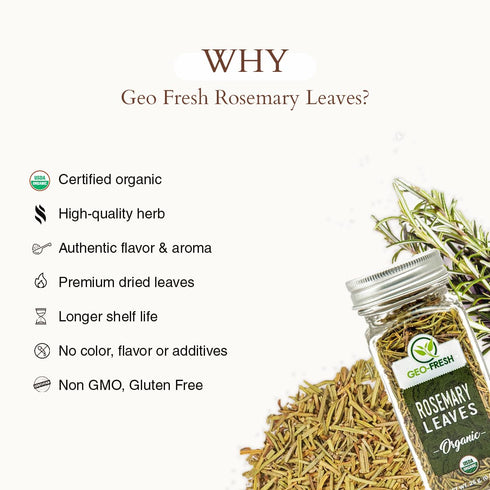 0.88 oz Geo-Fresh Organic Rosemary Leaves - Dried Rosemary Seasoning for Cooking and Garnish - USDA Certified Organic
