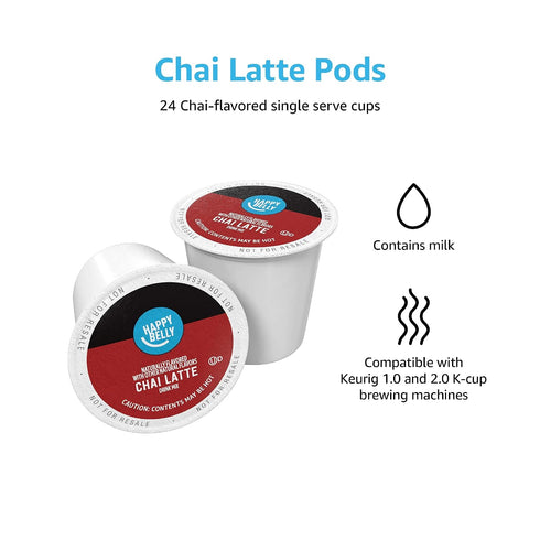 2.0 24 Count Happy Belly Tea Pods Compatible with K-Cup Brewers, Chai Latte, (Previously Solimo)