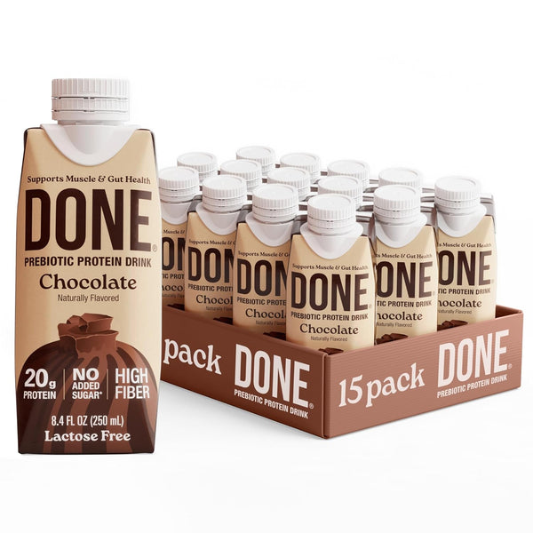 Done Prebiotic Protein Drink, Chocolate, 20G Whey Protein, High Fiber Protein Shake