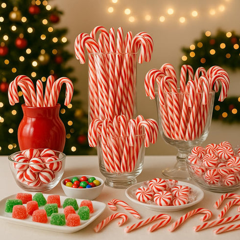 Muchai Innovations 120 Pack Candy Canes Peppermint Flavored Pieces Individually Wrapped Red & White - Holiday Edible