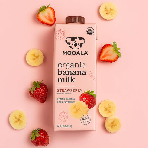 32 oz (Pack 6) Mooala Organic Strawberry Bananamilk, fl of Shelf-Stable, Non-Dairy, Nut-Free, Gluten-Free, Plant-Based