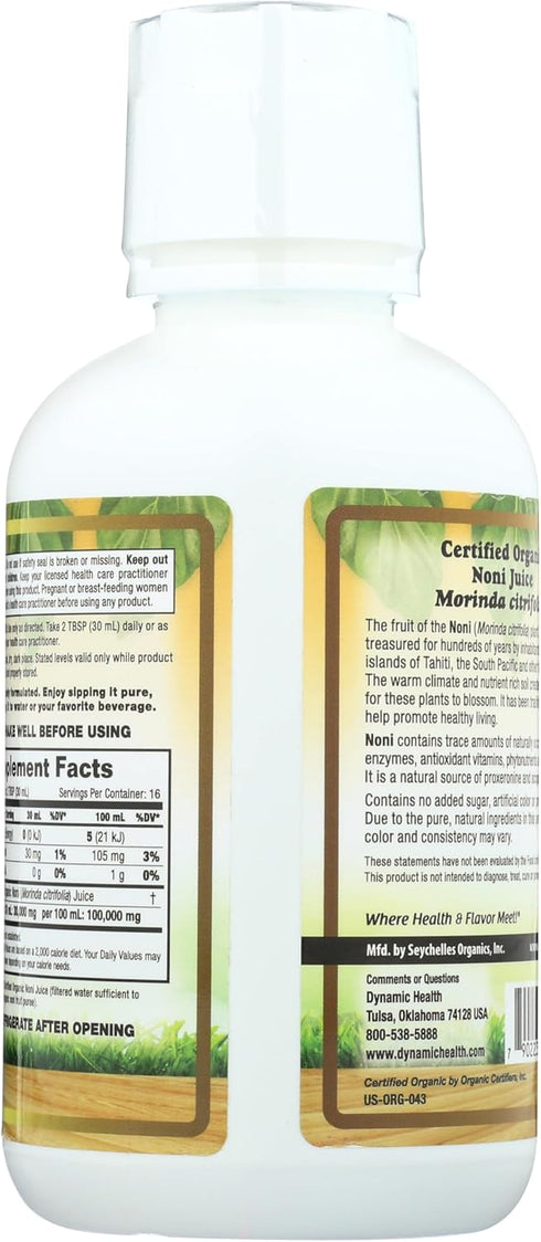 100% Immune 16 oz Dynamic Health Organic Noni Juice, Juice No Additives, System Support, Increase Energy, Antioxidant