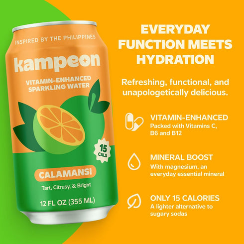12oz (6-Pack) pack Kampeon Calamansi Filipino inspire sparkling water - Cans - Filipino Lemonade with Real Calamansi