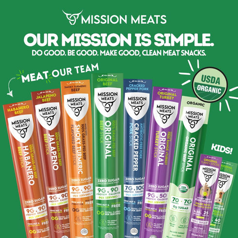 100% 4g 45 0.5oz (24ct Mission Meats Kids Beef Sticks, Grass Fed, Healthy Snacks for Kids, Zero Sugar, Protein