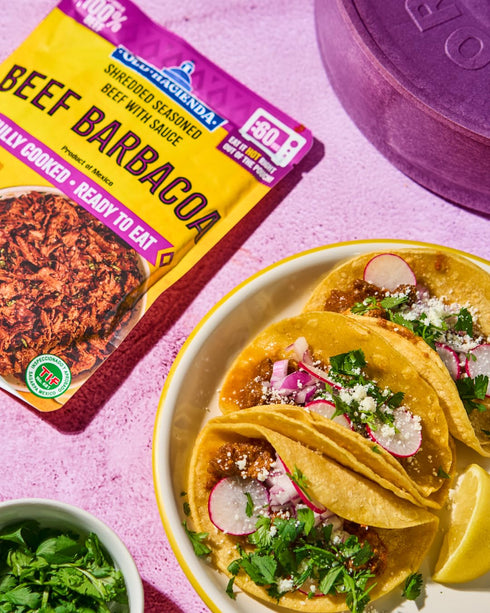 100% 18g Pack 2 8oz Old Hacienda Beef Barbacoa, | Shredded Seasoned Beef with Sauce | Fully Cooked & Ready to Eat |