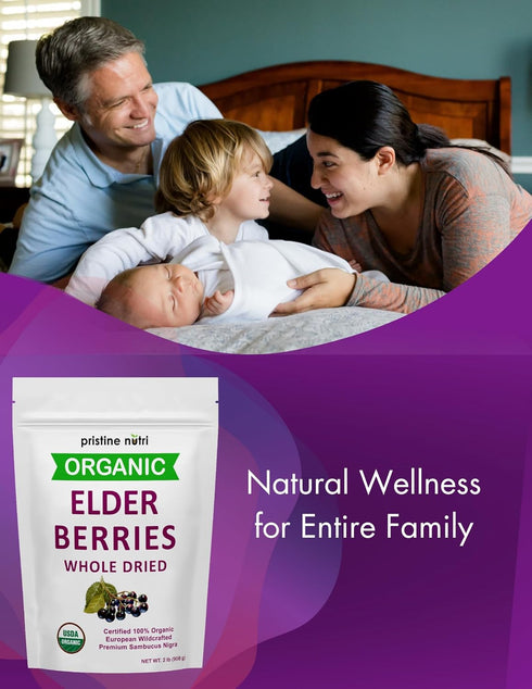 Immunity 2 lb (32 oz) Organic Elderberries Dried Bulk | Whole European Elderberry Dried, Wildcrafted All Natural |