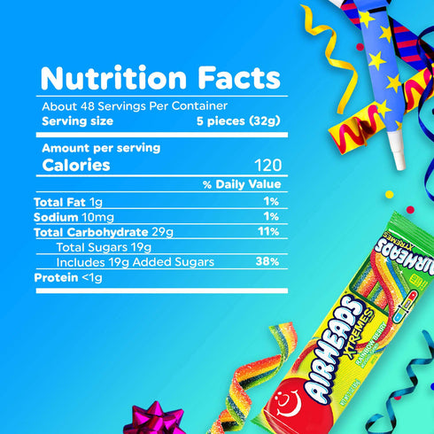 Package, 4.5 (12-Pack) Airheads Xtremes Belts Candy, Chewy Candy Rainbow Berry Fruit Flavor Artificially Flavored