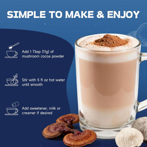 6-Mushroom Immune 7.76 OZ Mushroom Cocoa Sleep Supplement with & Adaptogens, Keto Superfood Hot Chocolate with Reishi