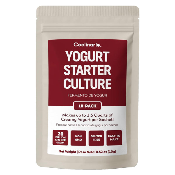 Coolinario Yogurt Starter Culture (10-Pack, 1.5g Sachets) Live Cultures for Homemade Yogurt