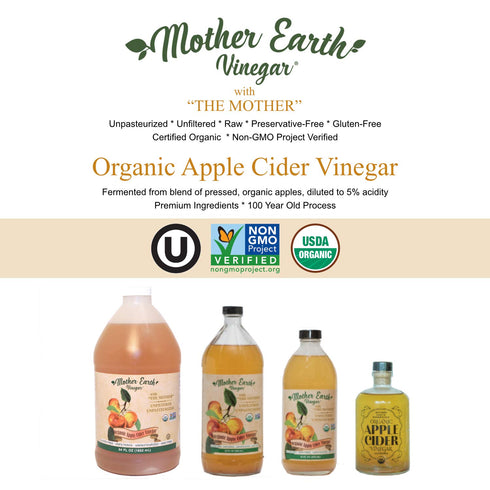 (1/14oz Mother Earth, Organic Apple Cider Vinegar with The Mother, Fresh Pressed Organic Apples, OACV, ACV, Raw