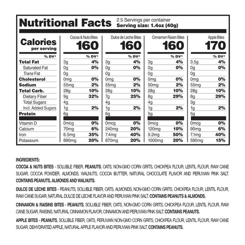 Pack, 4 Aycana Fuel & Flavor Selection Box Granola Bites Cocoa & Nuts, Dulce de Leche, Apple & Peanuts, Cinnamon