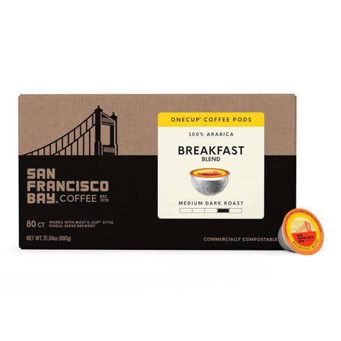 (30 Commercially San Francisco Bay K-Cup Coffee Pods, Breakfast Blend ct), Medium Roast, Compostable Single-Serve