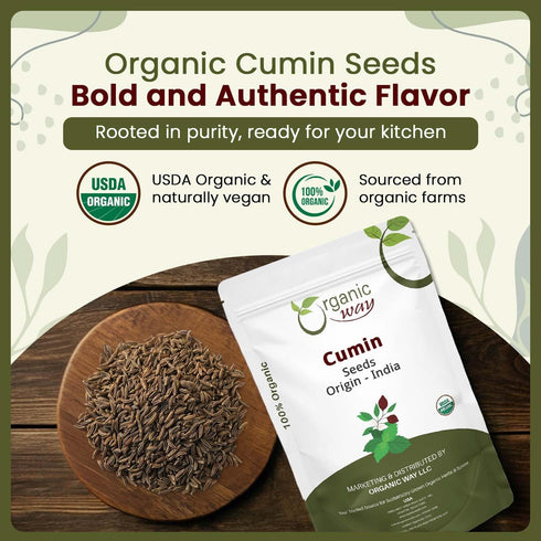 Organic Way Premium Cumin/Jeera Seeds Whole, Adds Flavour & Aroma | Organic & Kosher Certified (1/2 LBS)