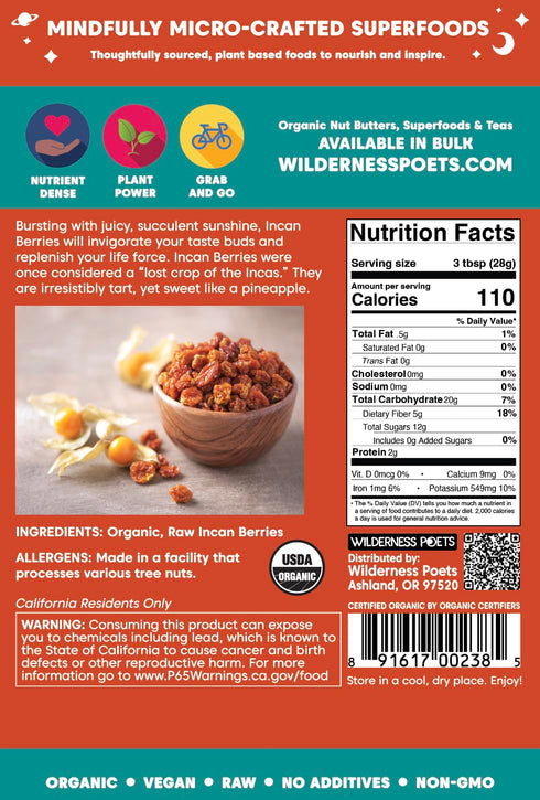 (32 2 Wilderness Poets, Organic Incan Berries (Golden Berries, Gooseberries) - Raw, Dried Fruit - Bulk Size Ounce