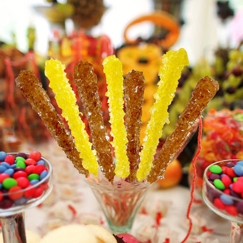 Extra Large Rock Candy Sticks, 6 Yellow Banana Flavored, Individually Wrapped for Party Favors
