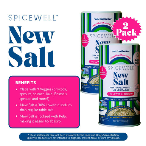 9 9oz (2 pack) Spicewell - Himalayan Pink Salt Pouch - Boosted with Real Veggies, Less Sodium Than Table Salt - Fine
