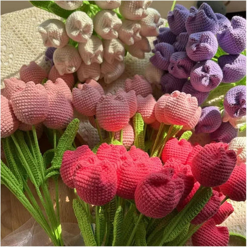Generic 1PC Finished Knitted Flowers Tulip Carnation Sunflower Simulated Bouquet Mother's Day Valentine's Day Teacher's