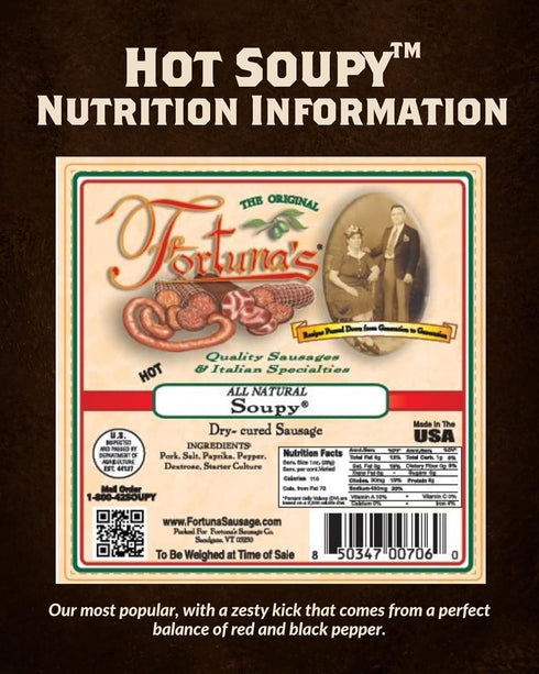 2 10 oz. 100% Fortuna's Hot SOUPY Salami - x Sticks | Nitrate & Gluten Free | Spicy Calabrian Style | Handmade from