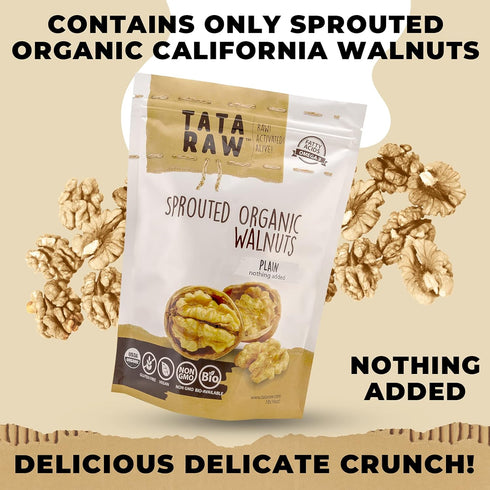 '-1 lb. TATA RAW - Sprouted Organic Walnuts - PLAIN. Nothing added Soaked & Air dried SUPER QUALITY. Raw. Alive.