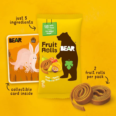 36 0.7 (Pack 18) BEAR Real Fruit Snack Rolls - Gluten Free, Vegan, and Non-GMO - Tropical Rolls, Healthy School