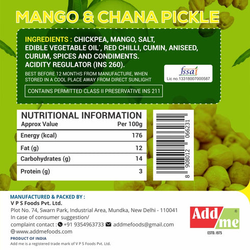 Add me 500 500gm Pack Rajasthani Mango Chana Chole Achar gm Chickpeas aam ka Pickle Glass