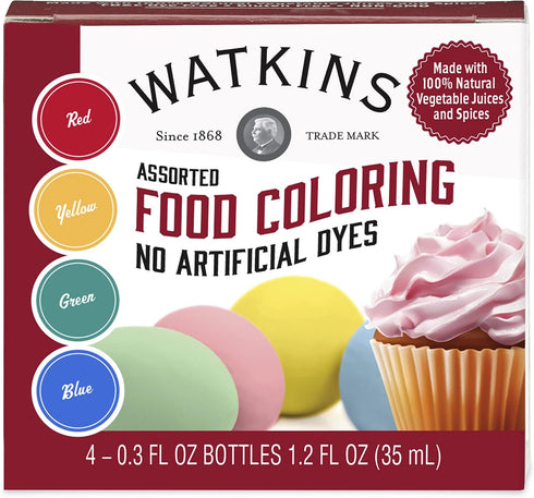 1 0.3 oz 4 Count (Pack 2) Watkins Assorted Food Coloring, Each Red, Yellow, Green, Blue, Total Four bottles